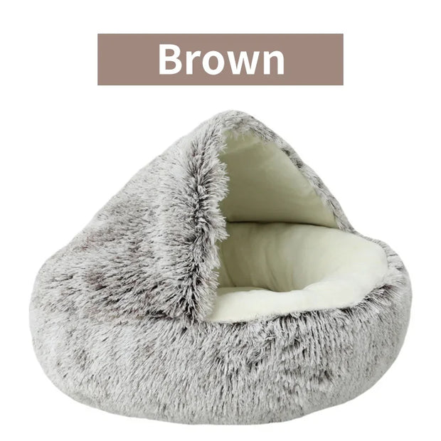 Winter Plush Pet Cat Bed Round Cat Cushion Cat House 2 In 1 Warm