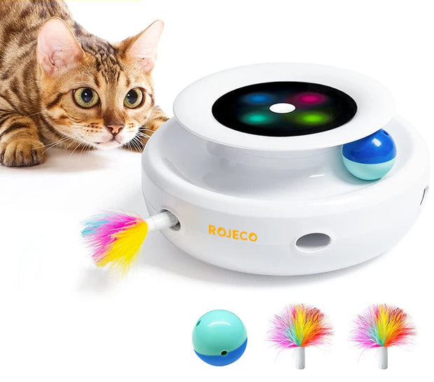 ROJECO 2 in 1 Smart Cat Toys Automatic Feather Fun Ball Toy Set For Cat