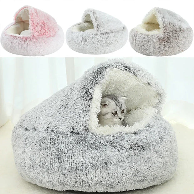 Winter Plush Pet Cat Bed Round Cat Cushion Cat House 2 In 1 Warm