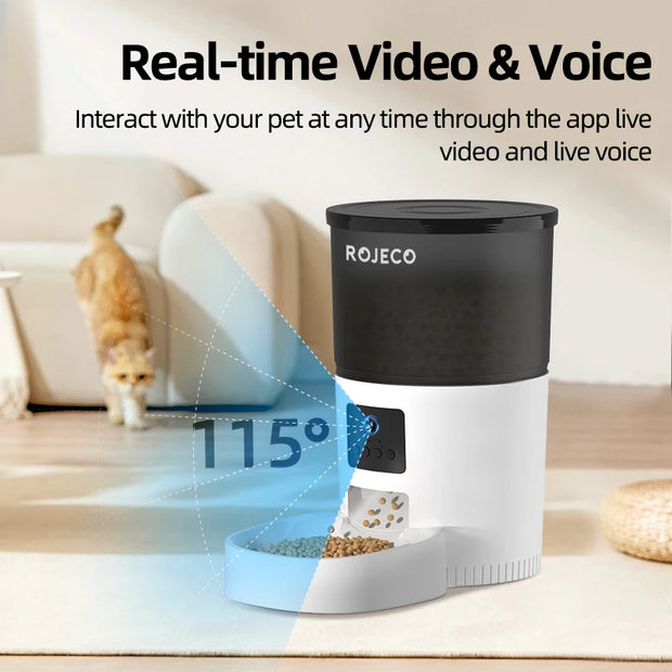 ROJECO Automatic Cat Feeder With Camera Video Cat Food Dispense