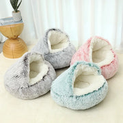 Winter Plush Pet Cat Bed Round Cat Cushion Cat House 2 In 1 Warm