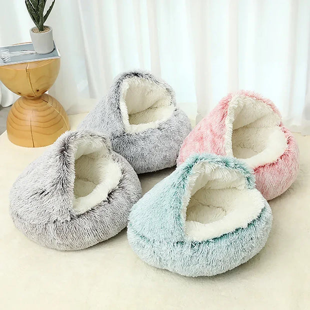 Winter Plush Pet Cat Bed Round Cat Cushion Cat House 2 In 1 Warm