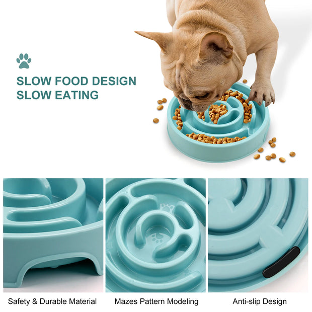 Pet Dog Slow Feeder Bowl Fun Non Slip Anti-Gulping Slower Food