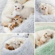 Winter Plush Pet Cat Bed Round Cat Cushion Cat House 2 In 1 Warm